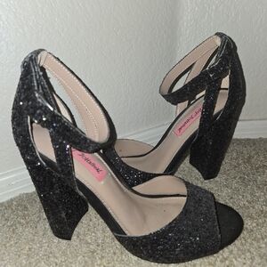 Betsey Johnson Black Glitter Heels